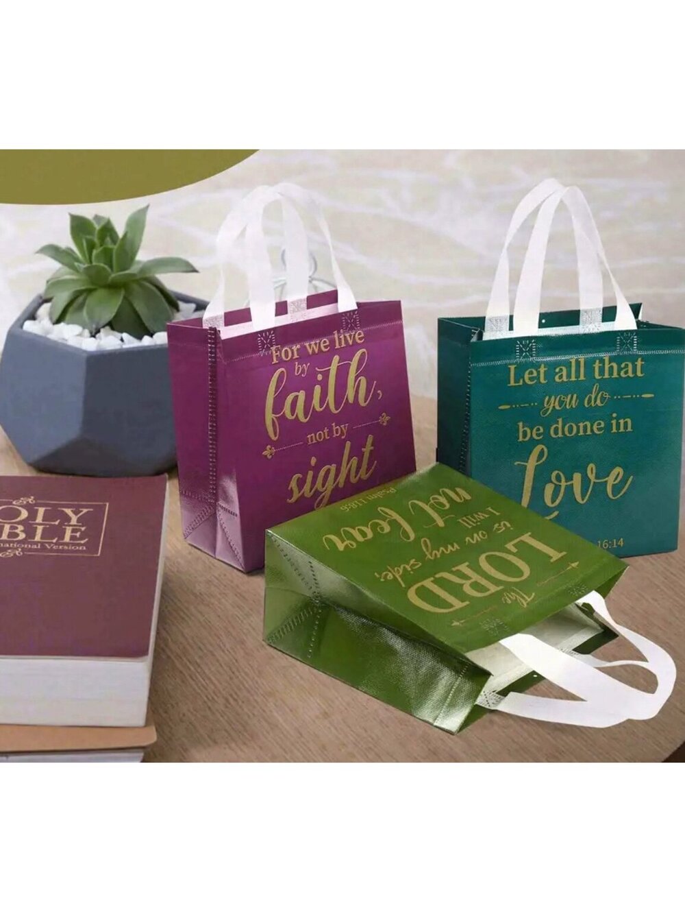 New - 10Pcs Variety Inspirational Reusable Bible Verse Gift Bags Set